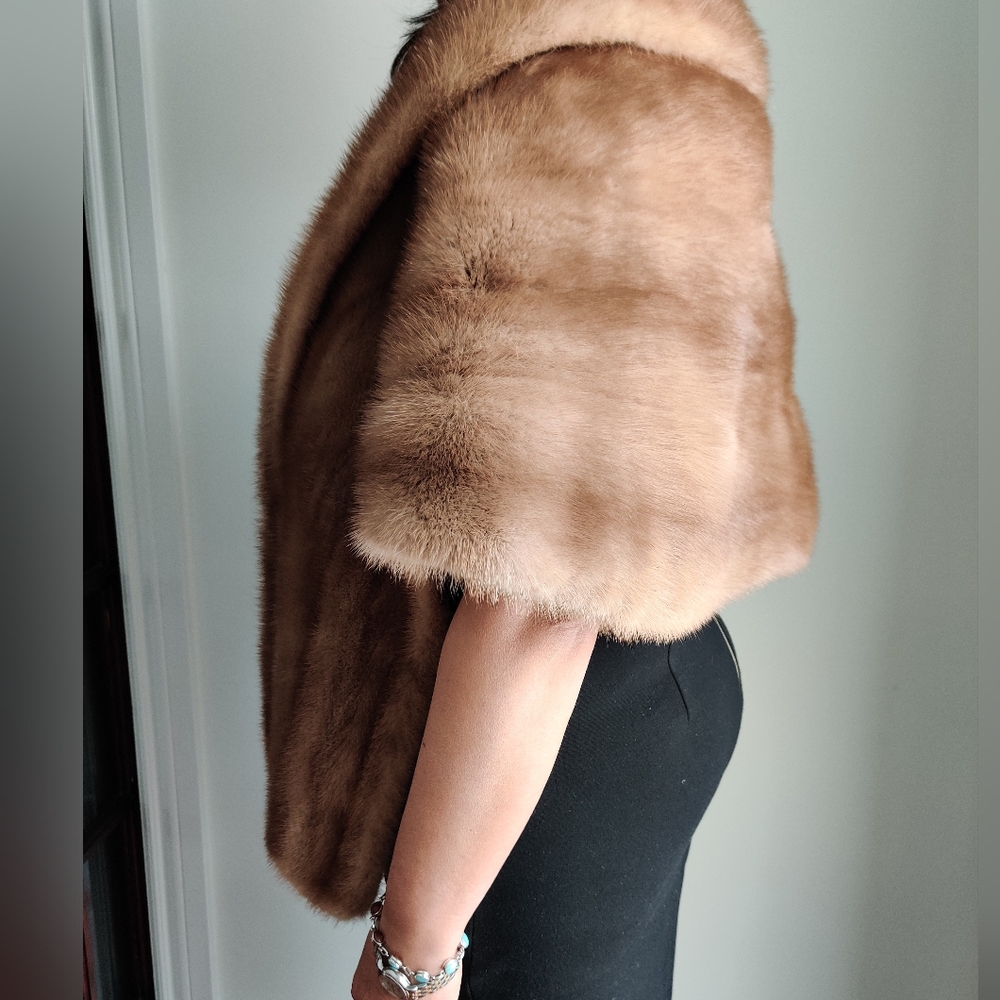 Vintage Genuine Mink Fur Stole Cape Blonde Sable by Salon Fernande Montreal